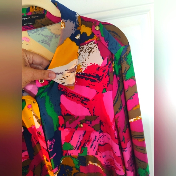 ๐ซ2X HOST PICK๐ซ BCBG MAXAZRIA Disco blouse in day-glo colors & snaps! - Picture 3 of 7